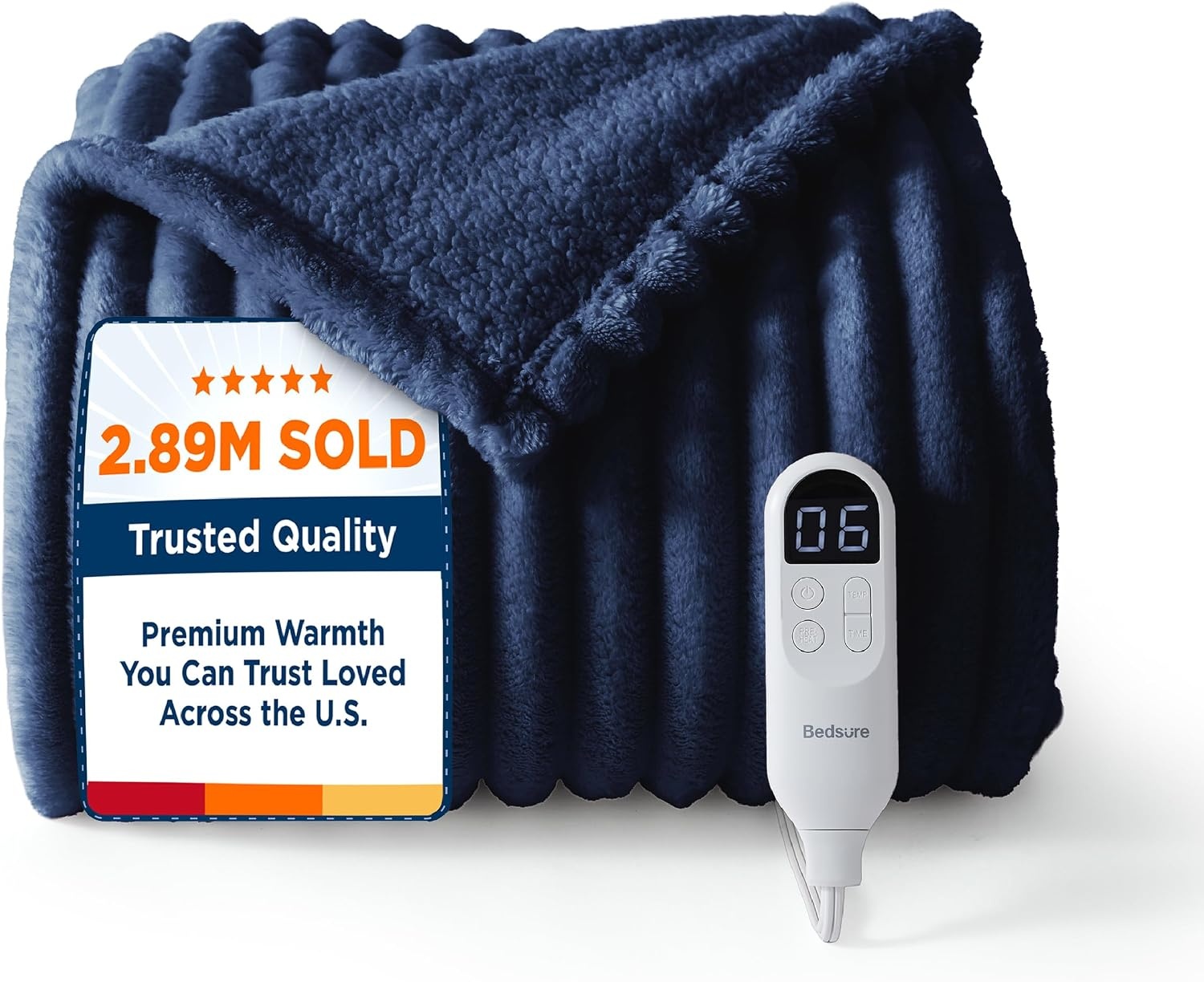 image:imageBedsure Fluffy Bubble Faux Fur Heated Electric Blanket Twin Coconut White07 Navy Blue