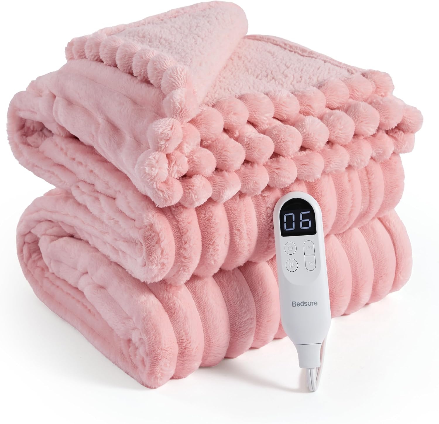 image:imageBedsure Fluffy Bubble Faux Fur Heated Electric Blanket Twin Coconut White08 Pink