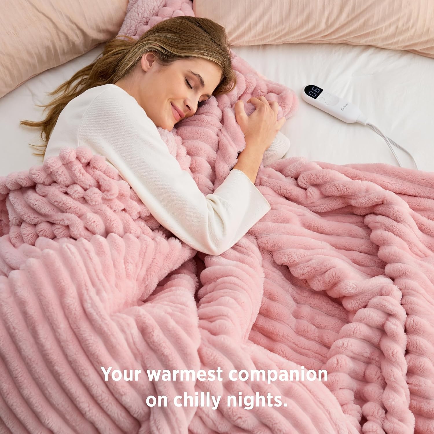 image:imageBedsure Fluffy Bubble Faux Fur Heated Electric Blanket Twin Coconut White08 Pink