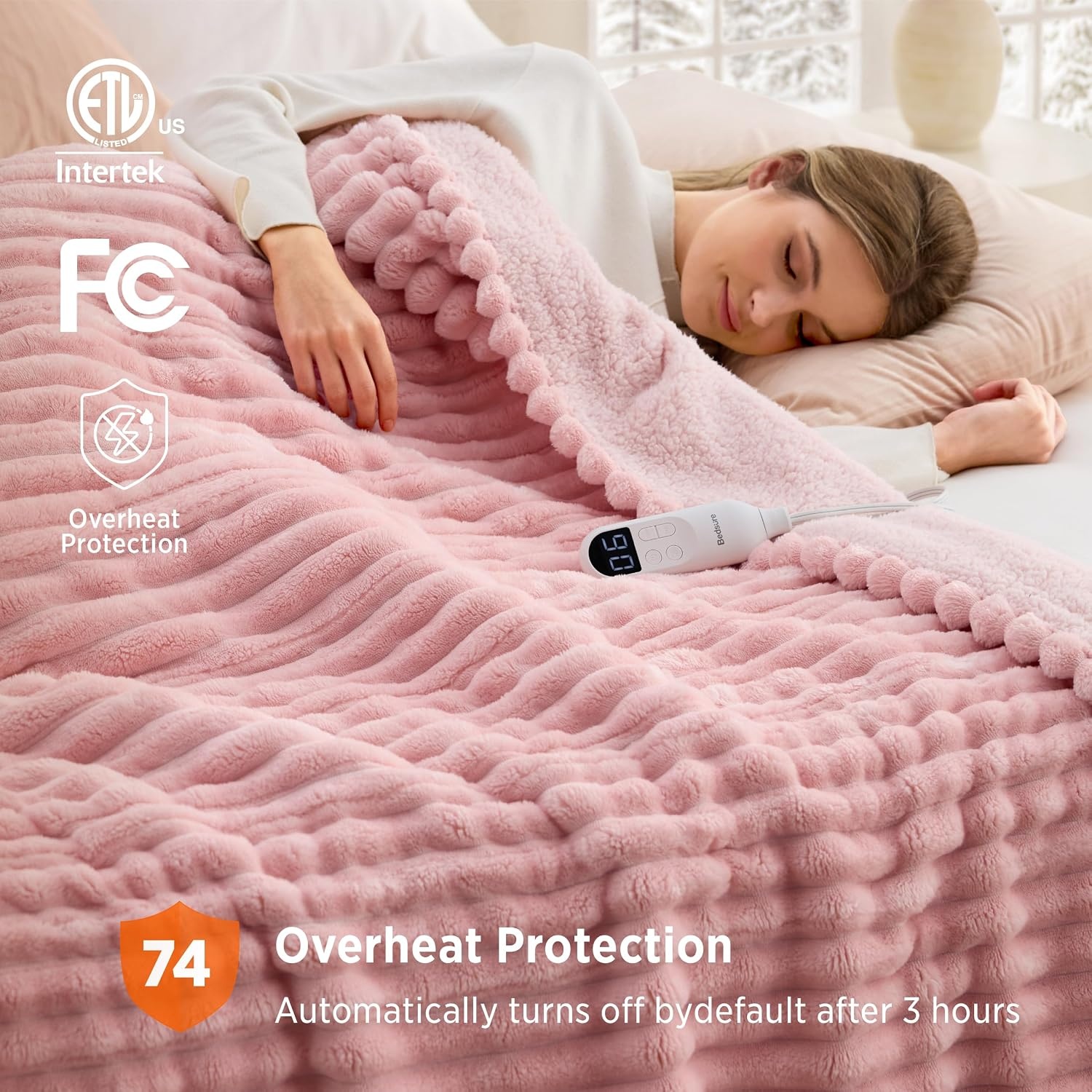 image:imageBedsure Fluffy Bubble Faux Fur Heated Electric Blanket Twin Coconut White08 Pink