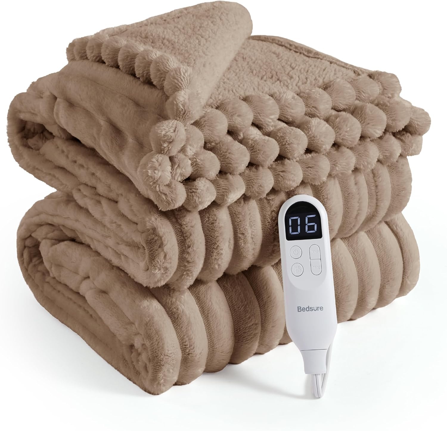 image:imageBedsure Fluffy Bubble Faux Fur Heated Electric Blanket Twin Coconut White09 Brown
