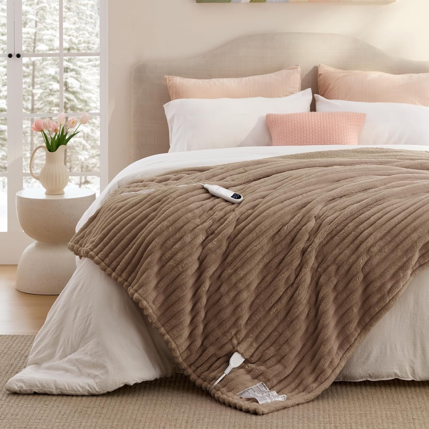 image:imageBedsure Fluffy Bubble Faux Fur Heated Electric Blanket Twin Coconut White09 Brown