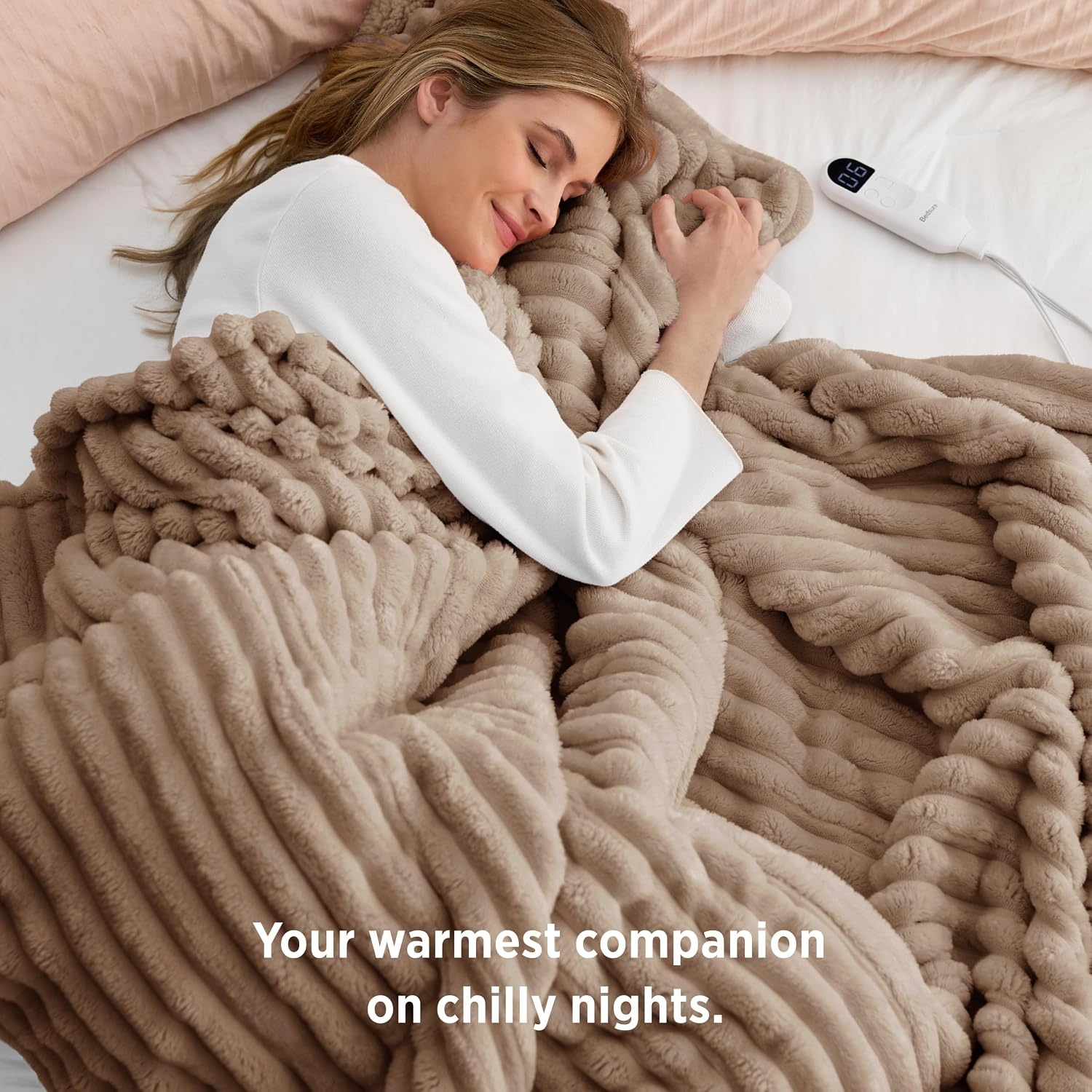 image:imageBedsure Fluffy Bubble Faux Fur Heated Electric Blanket Twin Coconut White09 Brown