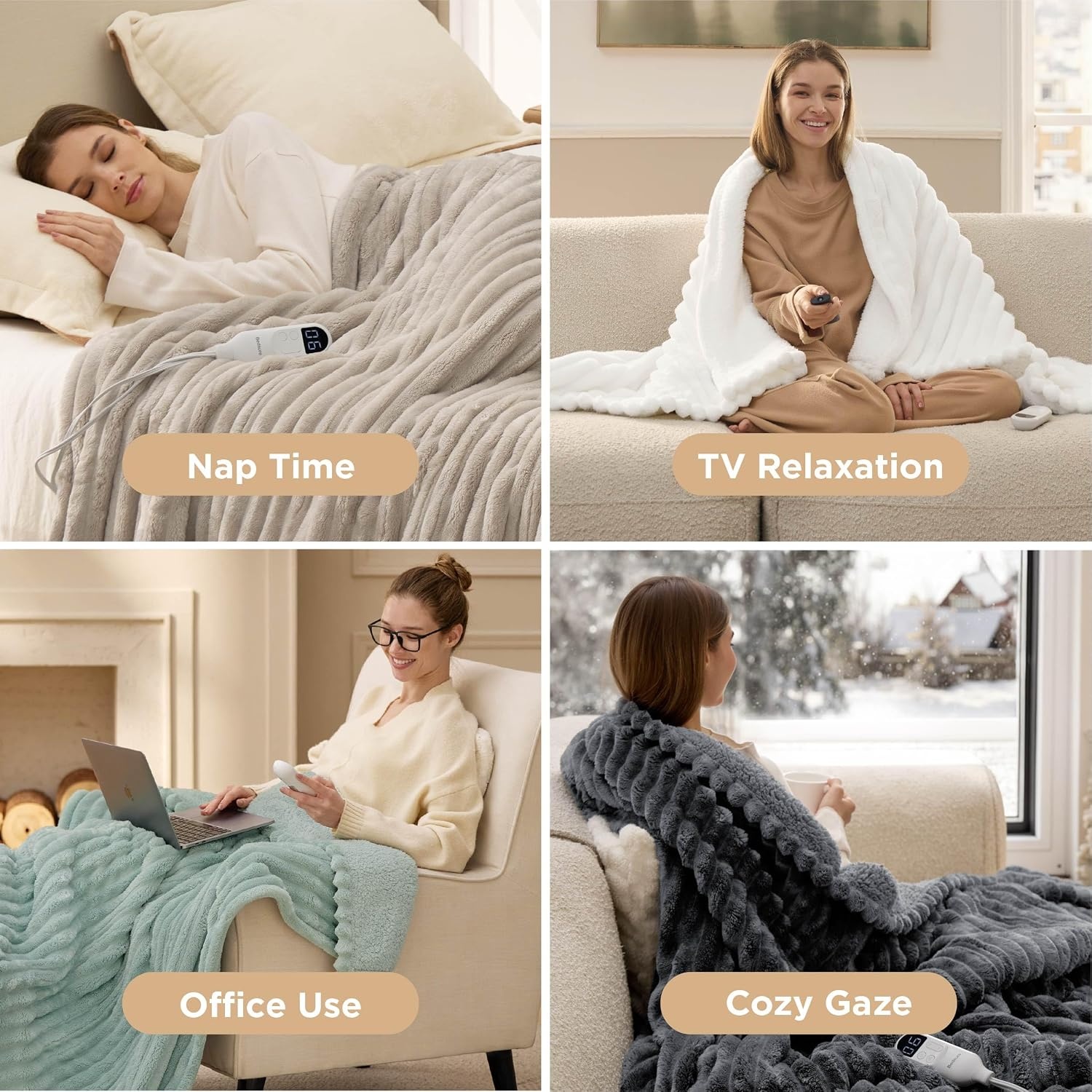 image:imageBedsure Fluffy Bubble Faux Fur Heated Electric Blanket Twin Coconut White09 Brown