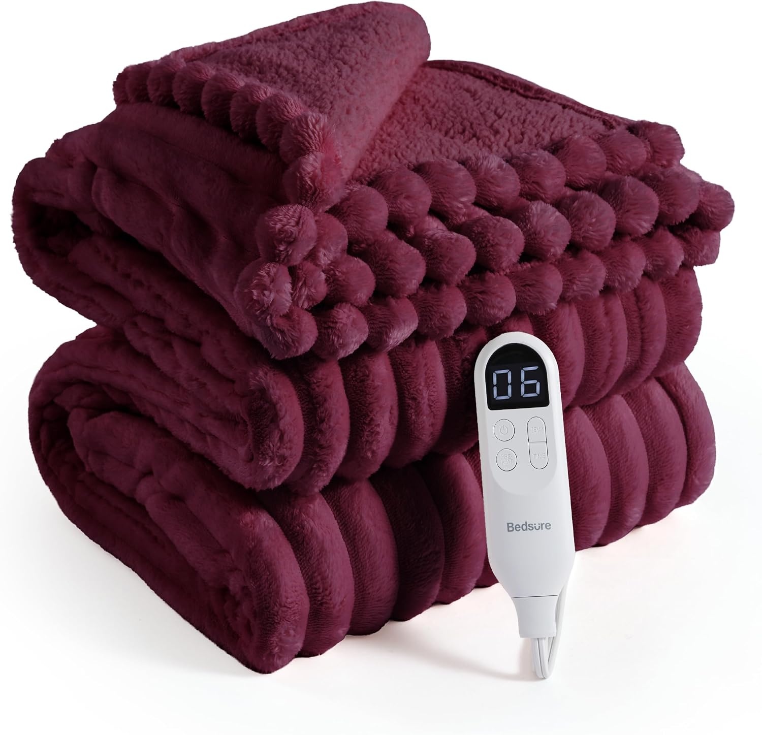image:imageBedsure Fluffy Bubble Faux Fur Heated Electric Blanket Twin Coconut White11 Burgundy