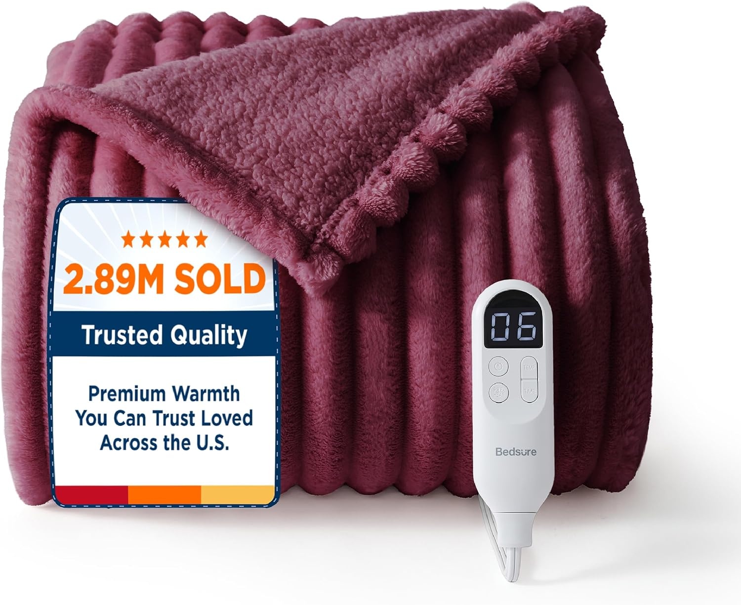image:imageBedsure Fluffy Bubble Faux Fur Heated Electric Blanket Twin Coconut White11 Burgundy