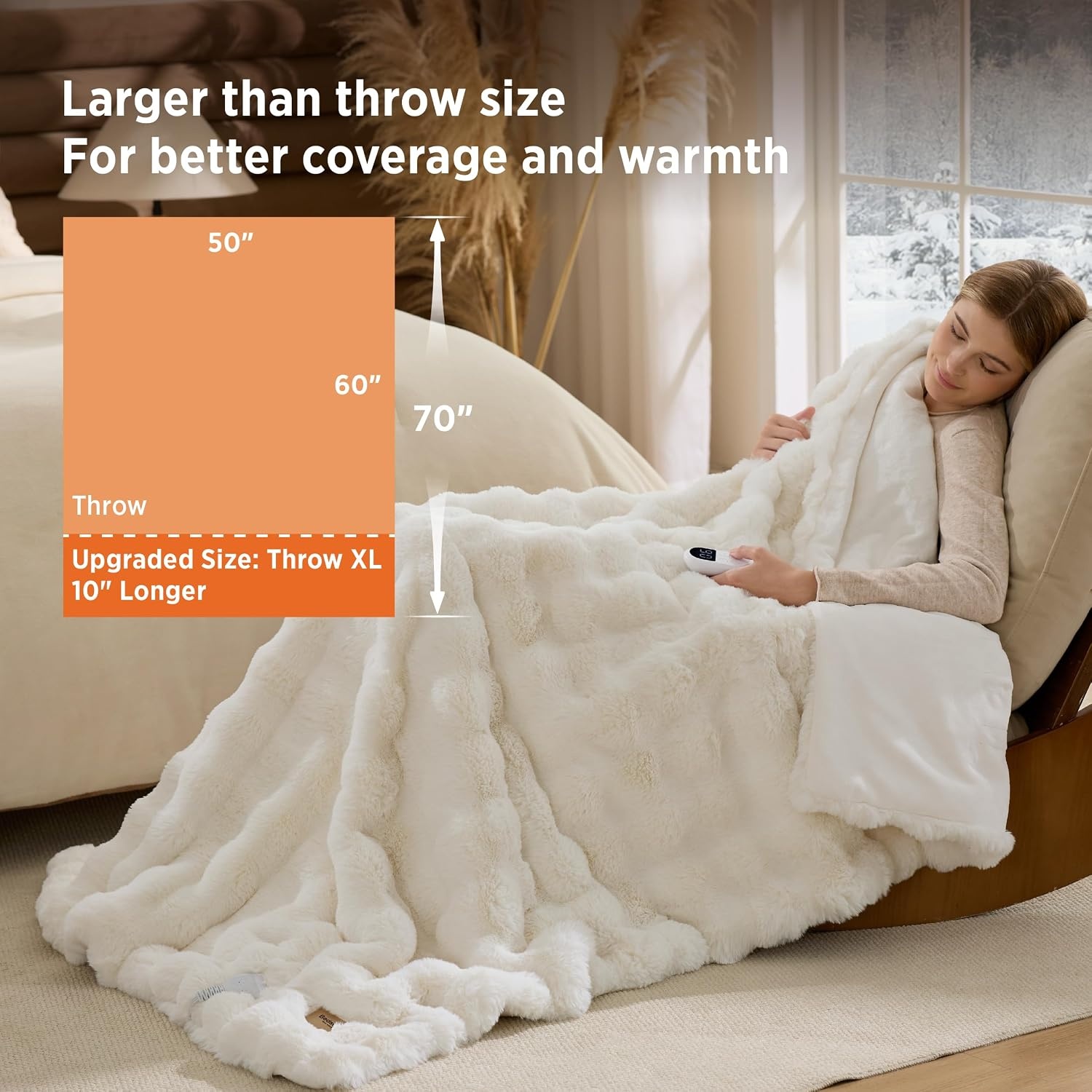 image:imageBedsure Fluffy Bubble Faux Fur Heated Electric Blanket Twin Coconut White12 Coconut White