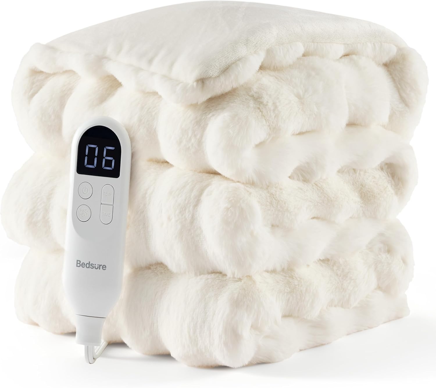 image:imageBedsure Fluffy Bubble Faux Fur Heated Electric Blanket Twin Coconut White12 Coconut White
