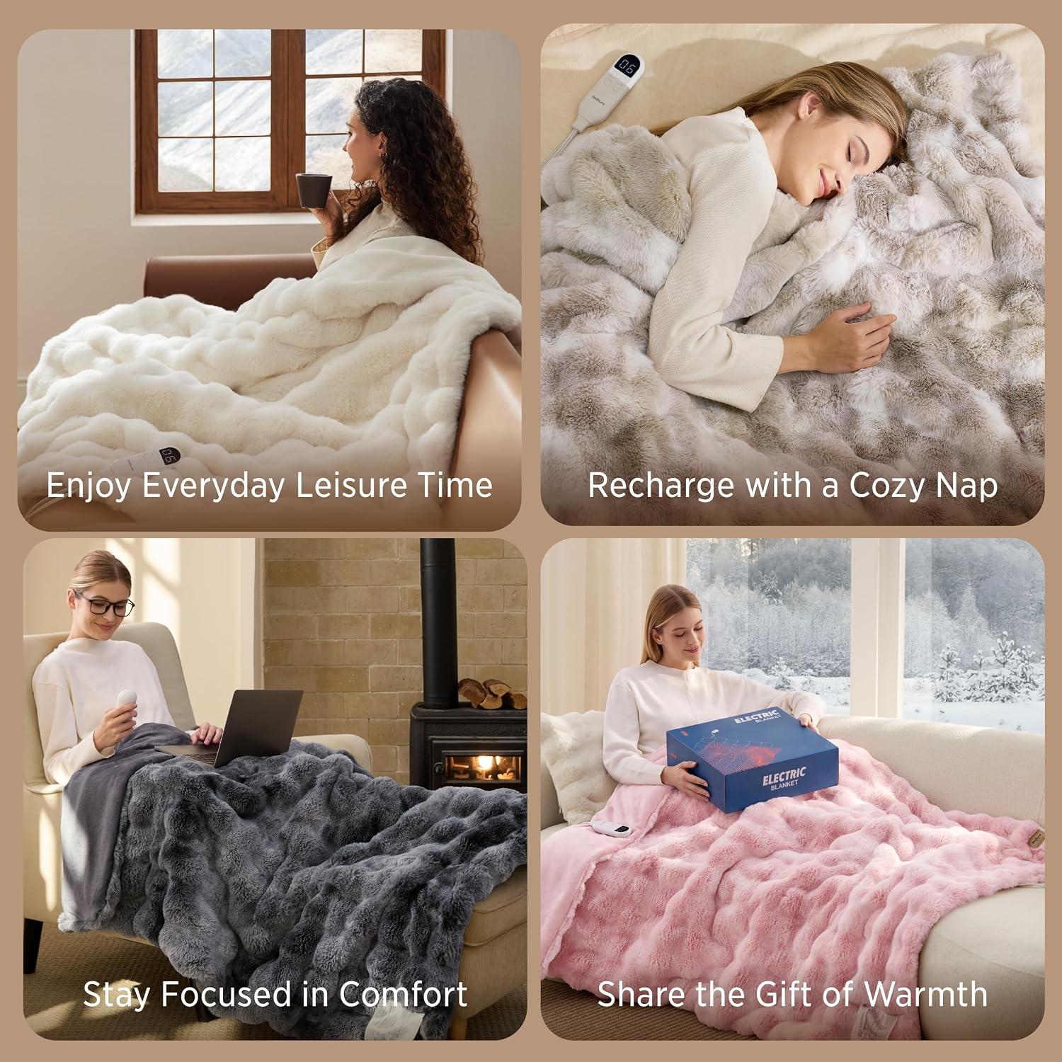 image:imageBedsure Fluffy Bubble Faux Fur Heated Electric Blanket Twin Coconut White12 Coconut White