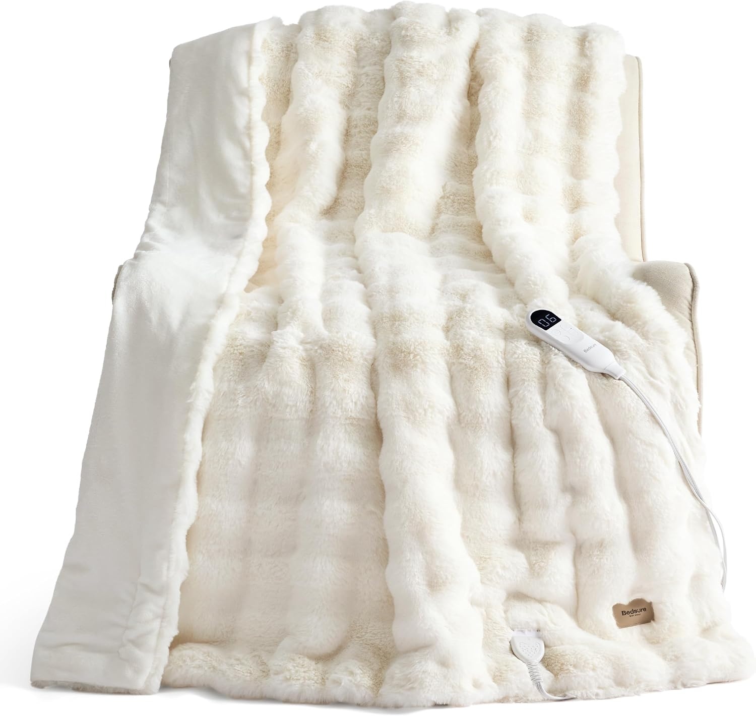 image:imageBedsure Fluffy Bubble Faux Fur Heated Electric Blanket Twin Coconut White12 Coconut White