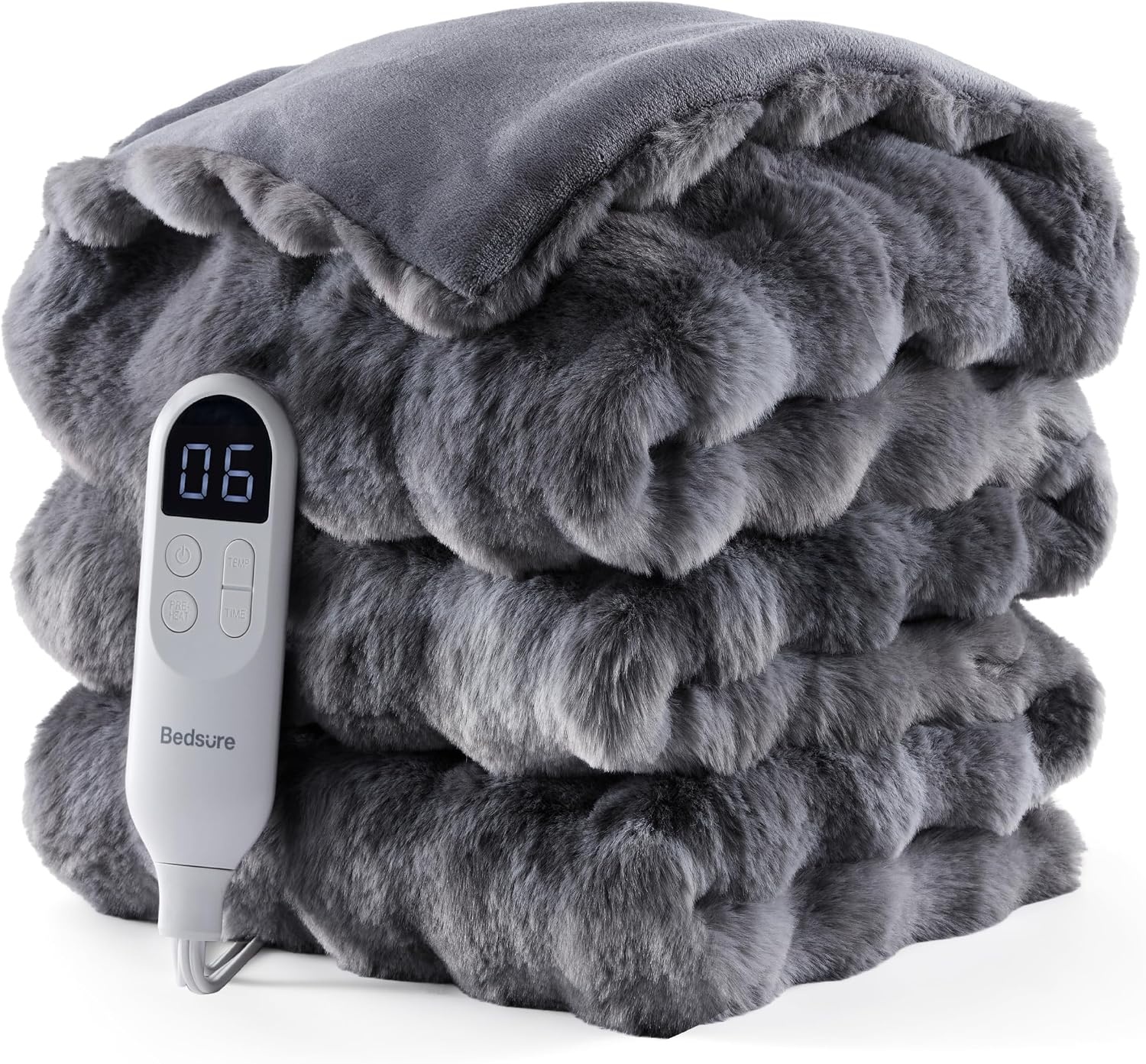 image:imageBedsure Fluffy Bubble Faux Fur Heated Electric Blanket Twin Coconut White13 Tiedye Dark Grey