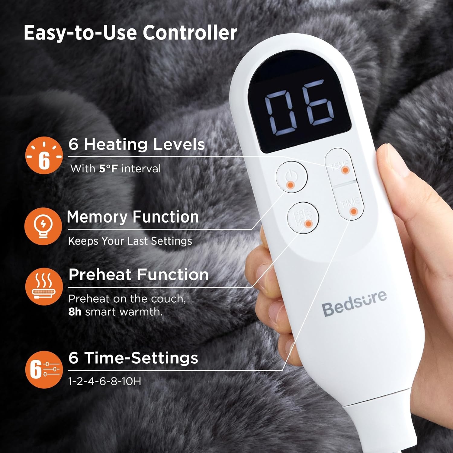 image:imageBedsure Fluffy Bubble Faux Fur Heated Electric Blanket Twin Coconut White13 Tiedye Dark Grey