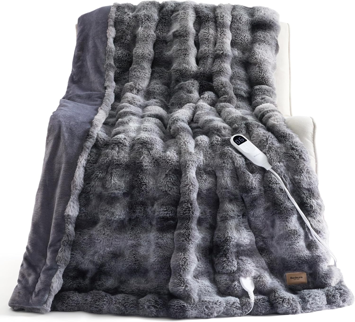image:imageBedsure Fluffy Bubble Faux Fur Heated Electric Blanket Twin Coconut White13 Tiedye Dark Grey