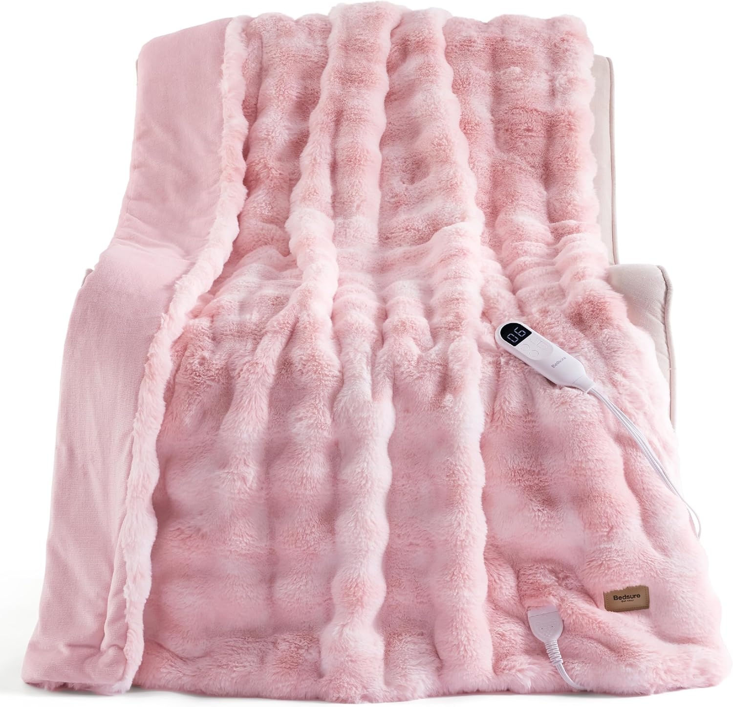 image:imageBedsure Fluffy Bubble Faux Fur Heated Electric Blanket Twin Coconut White14 Tiedye Pink