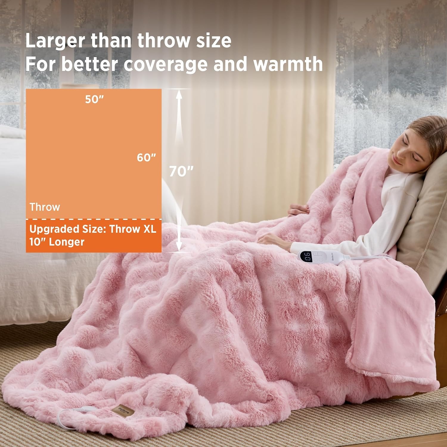 image:imageBedsure Fluffy Bubble Faux Fur Heated Electric Blanket Twin Coconut White14 Tiedye Pink
