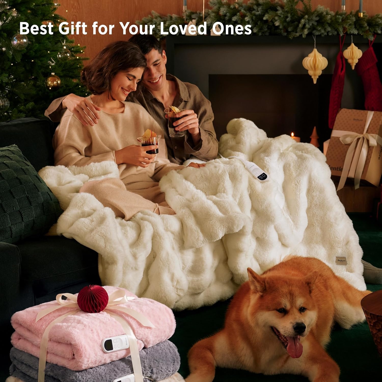 image:imageBedsure Fluffy Bubble Faux Fur Heated Electric Blanket Twin Coconut White14 Tiedye Pink