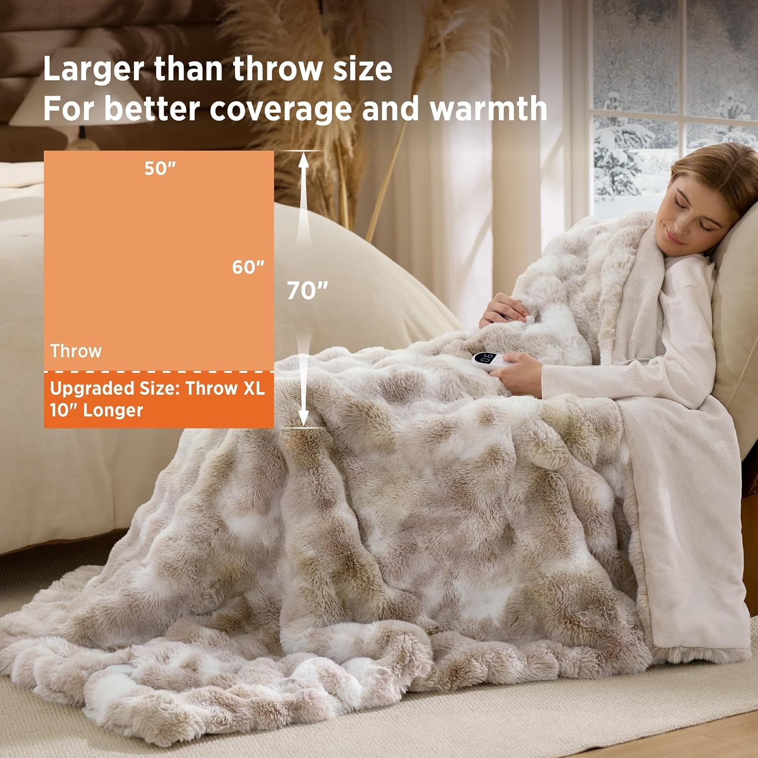 image:imageBedsure Fluffy Bubble Faux Fur Heated Electric Blanket Twin Coconut White15 Tiedye Beige