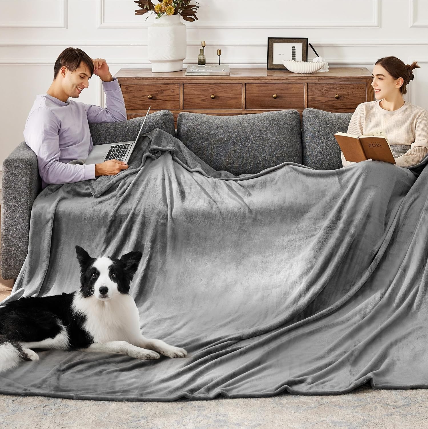 image:imageBedsure GentleSoft Oversized King Big Blanket 120x120 Extra Large Soft Fleece Blankets for Bed Sofa Couch Travel Camping Party Giant Huge Throws 10x10 Dark Grey