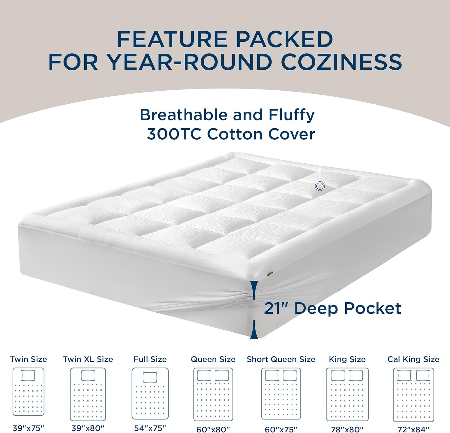 image:imageBedsure Mattress Pad Twin Size Breathable Cotton Mattress Topper Quilted Fitted Bed Cover with 821 Inches Deep Pocket Soft Fluffy Pillow Top WhiteWhite