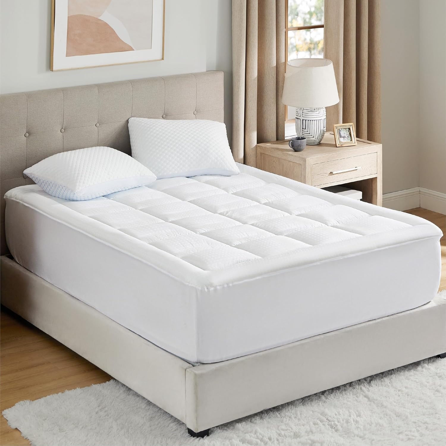 image:imageBedsure Mattress Pad Twin Size Breathable Cotton Mattress Topper Quilted Fitted Bed Cover with 821 Inches Deep Pocket Soft Fluffy Pillow Top WhiteWhite