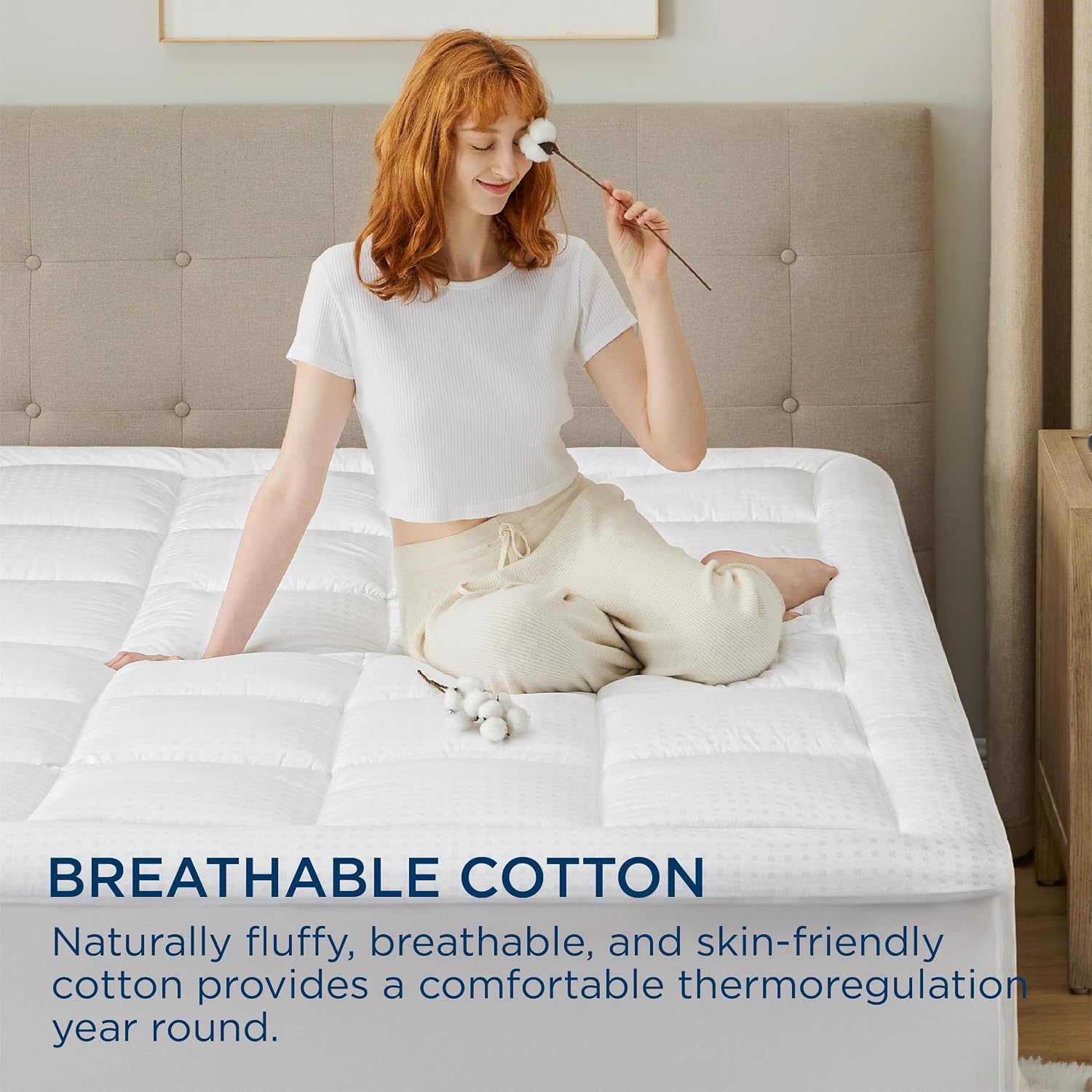 image:imageBedsure Mattress Pad Twin Size Breathable Cotton Mattress Topper Quilted Fitted Bed Cover with 821 Inches Deep Pocket Soft Fluffy Pillow Top WhiteWhite