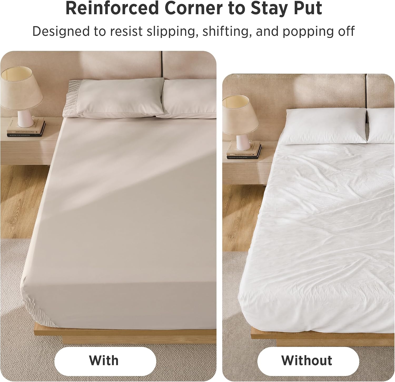 image:imageBedsure NonSlip Deep Pocket King Sheet Set Stay Put Fits 1418 MattressBeige