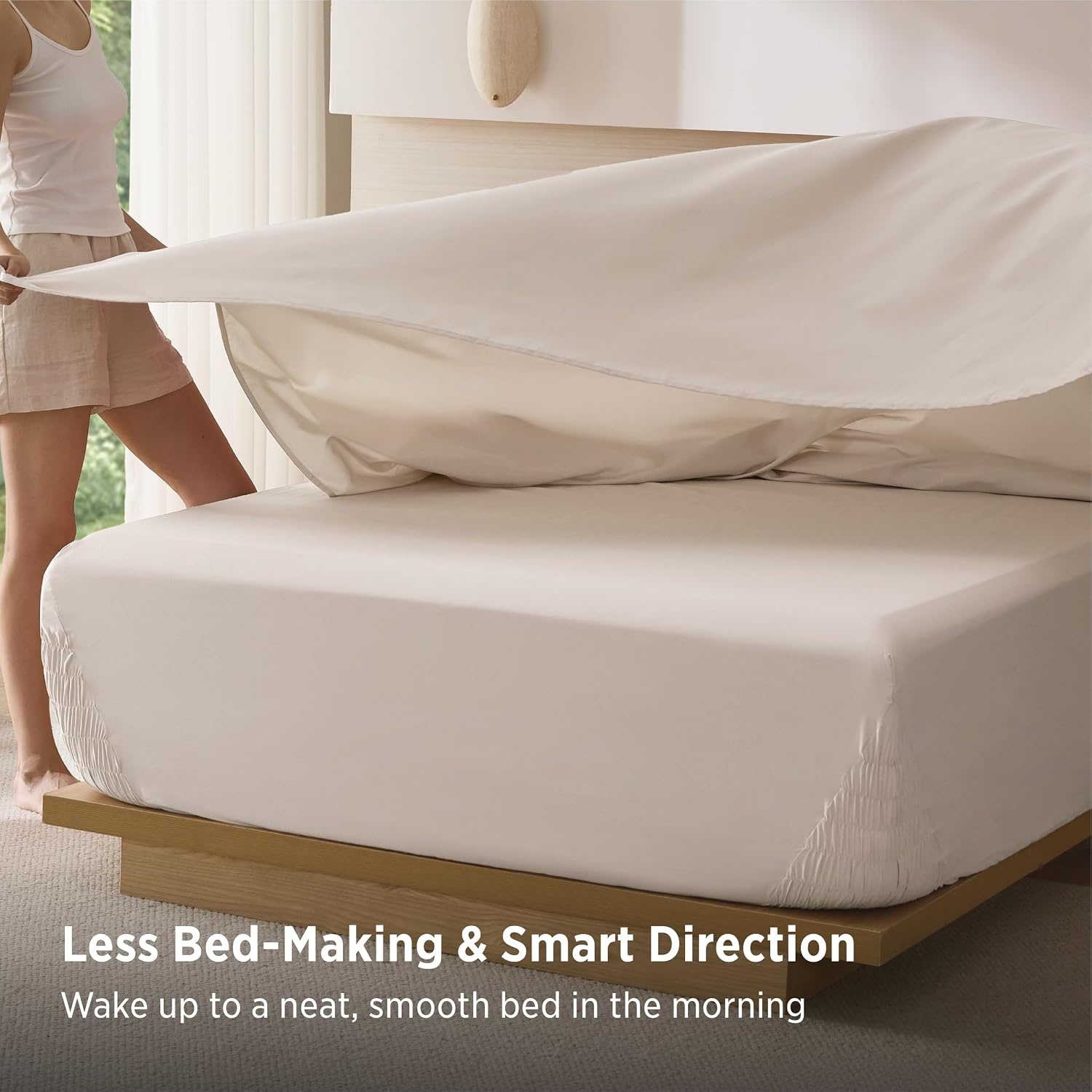 image:imageBedsure NonSlip Deep Pocket King Sheet Set Stay Put Fits 1418 MattressBeige