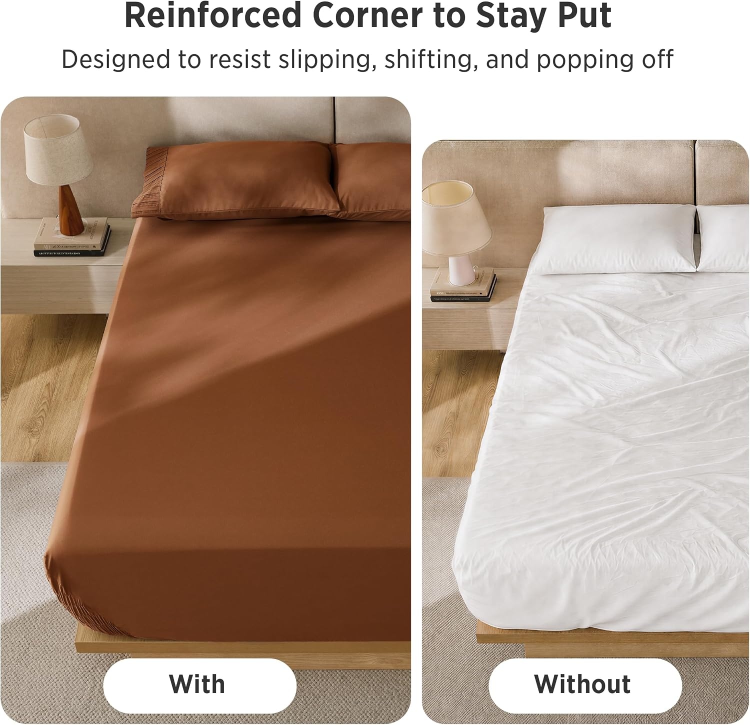 image:imageBedsure NonSlip Deep Pocket King Sheet Set Stay Put Fits 1418 MattressBurnt Orange