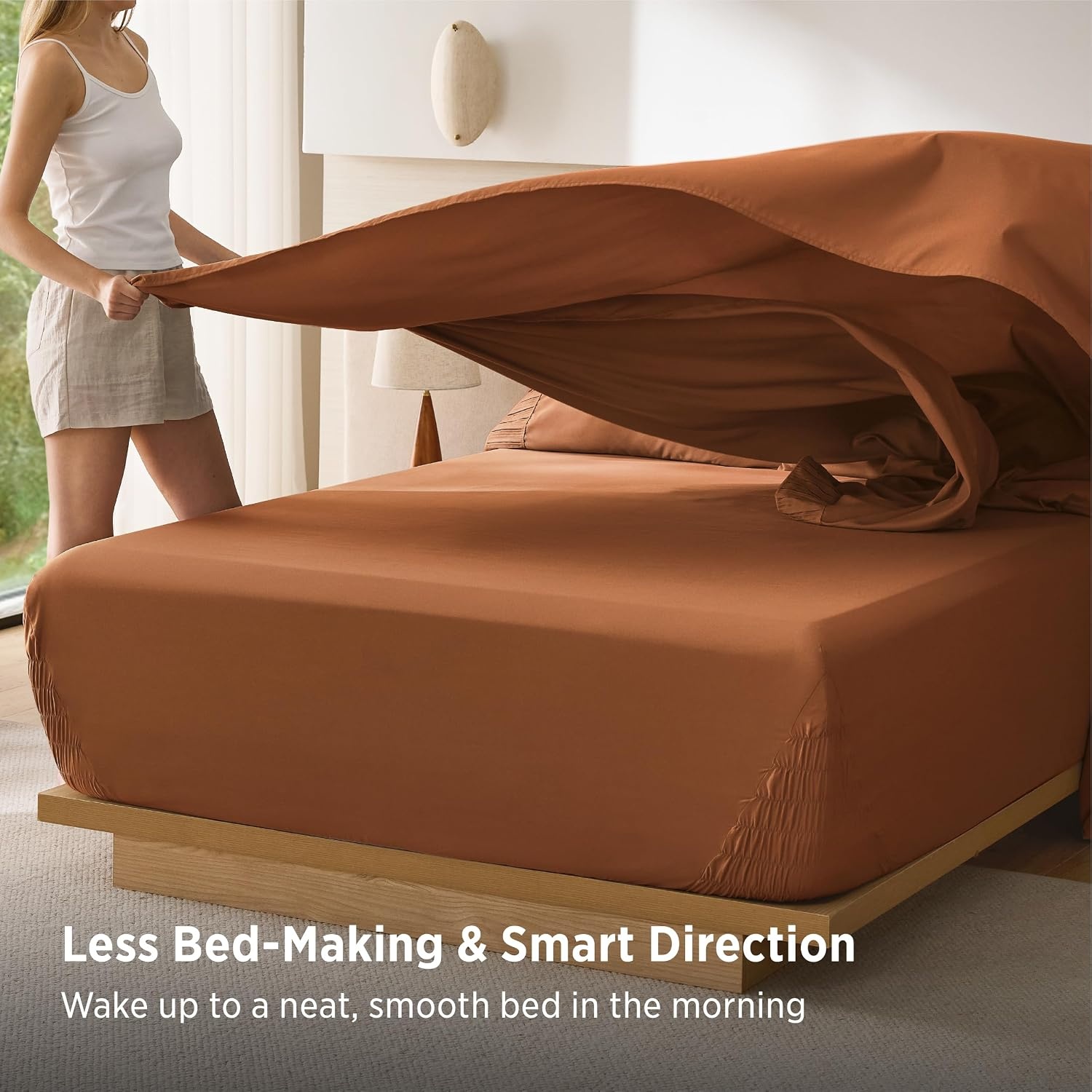 image:imageBedsure NonSlip Deep Pocket King Sheet Set Stay Put Fits 1418 MattressBurnt Orange