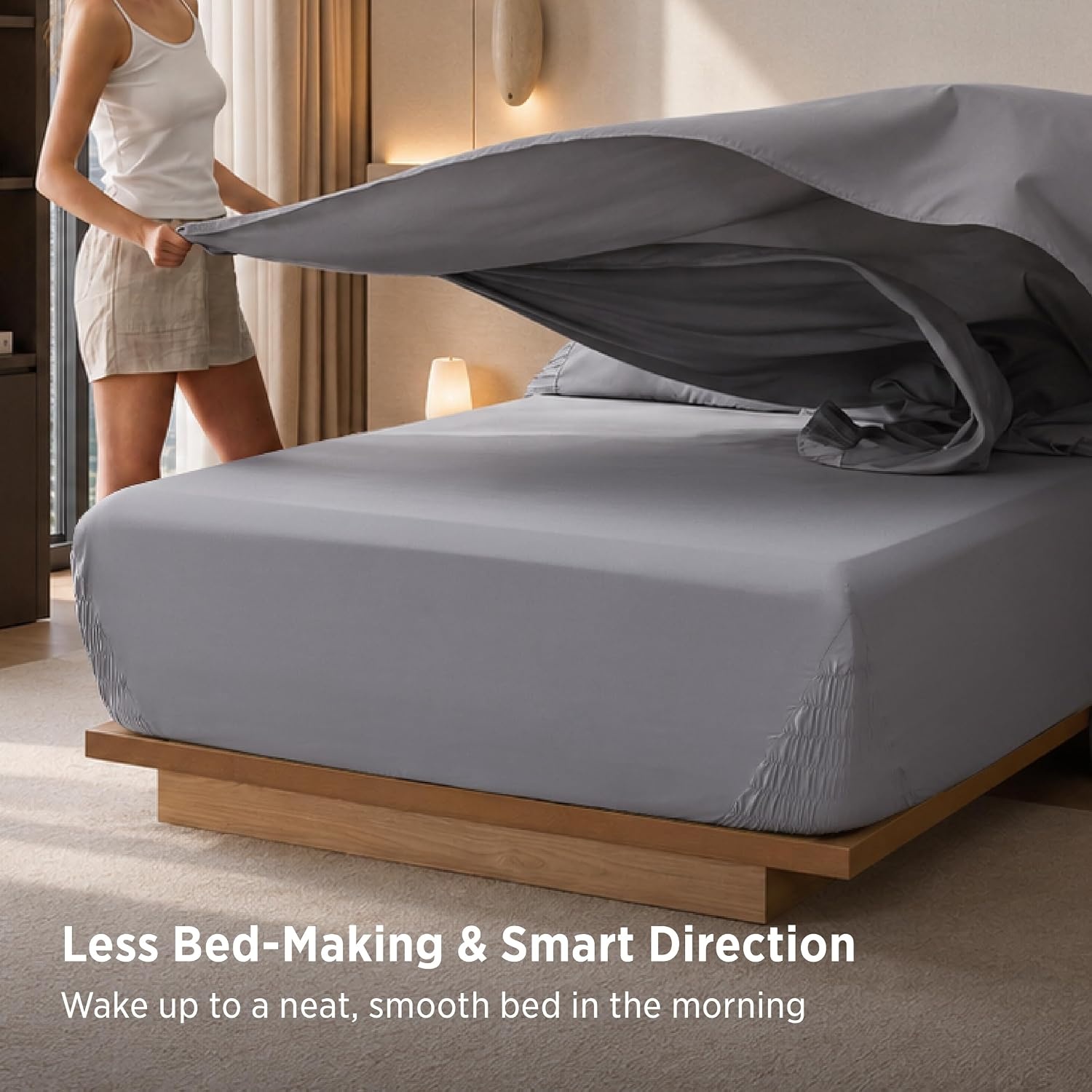 image:imageBedsure NonSlip Deep Pocket King Sheet Set Stay Put Fits 1418 MattressGrey