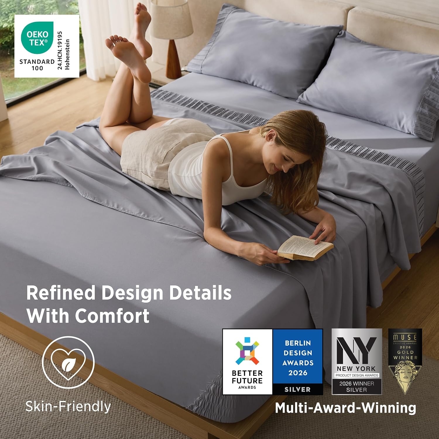 image:imageBedsure NonSlip Deep Pocket King Sheet Set Stay Put Fits 1418 MattressGrey