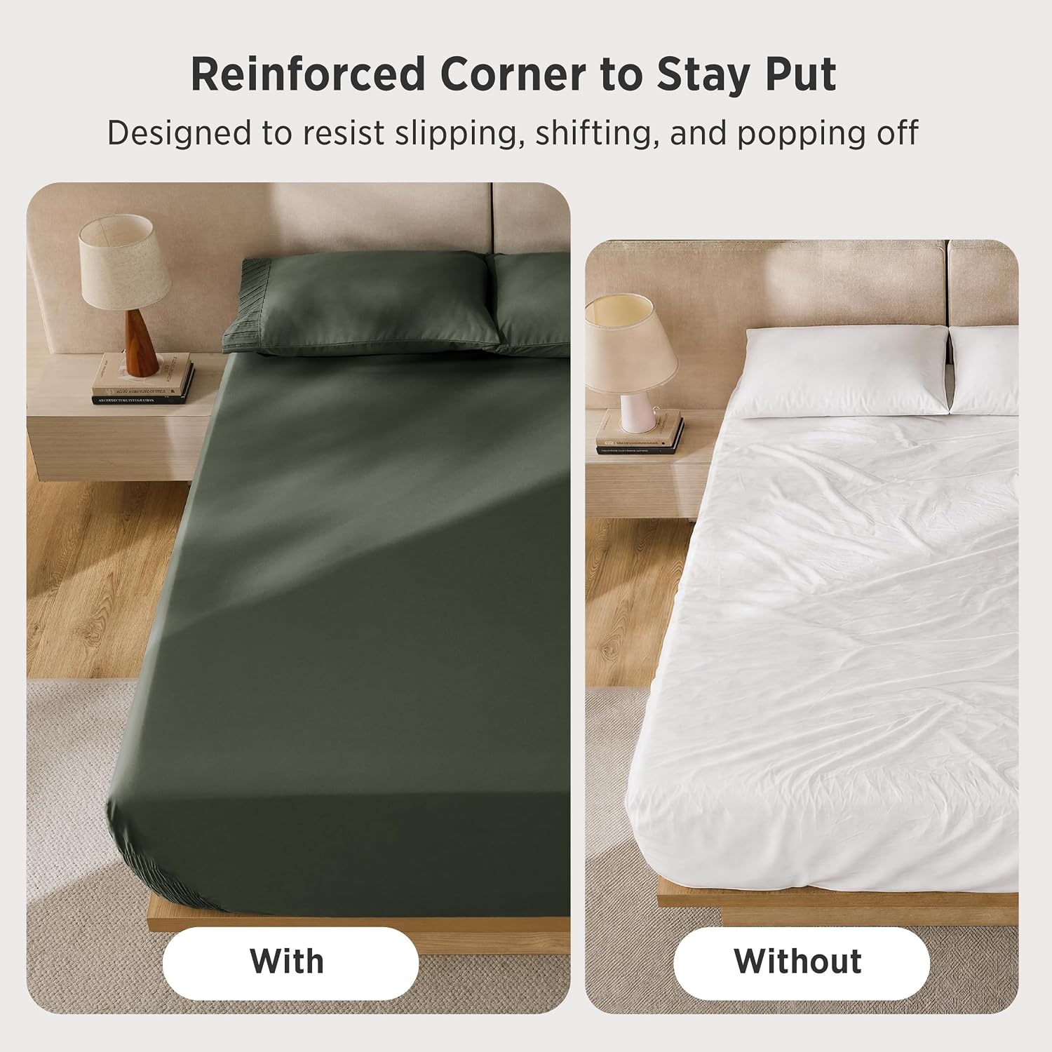 image:imageBedsure NonSlip Deep Pocket King Sheet Set Stay Put Fits 1418 MattressOlive Green