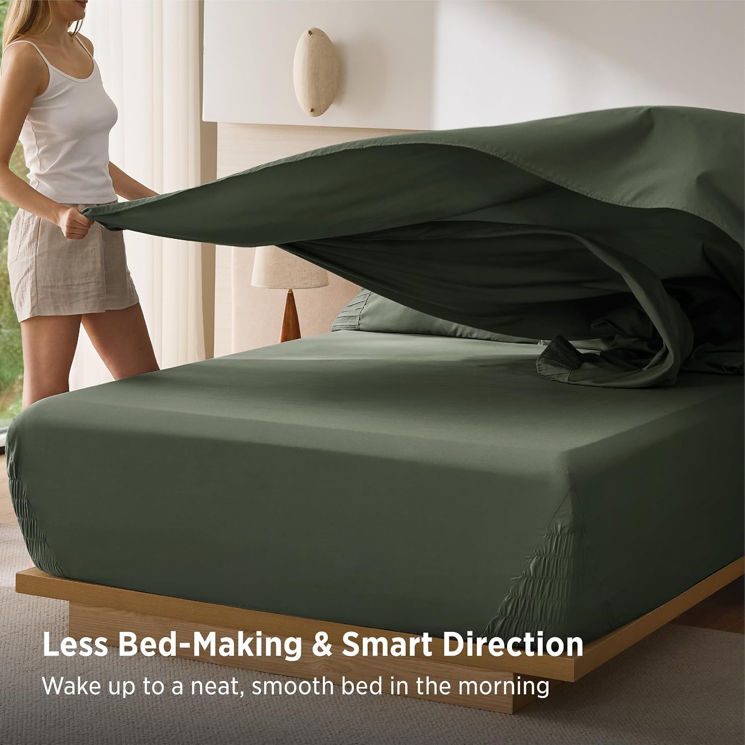 image:imageBedsure NonSlip Deep Pocket King Sheet Set Stay Put Fits 1418 MattressOlive Green