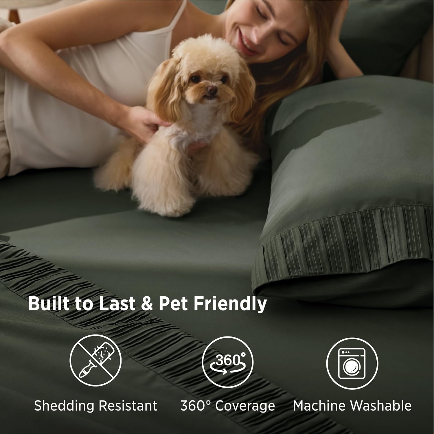 image:imageBedsure NonSlip Deep Pocket King Sheet Set Stay Put Fits 1418 MattressOlive Green