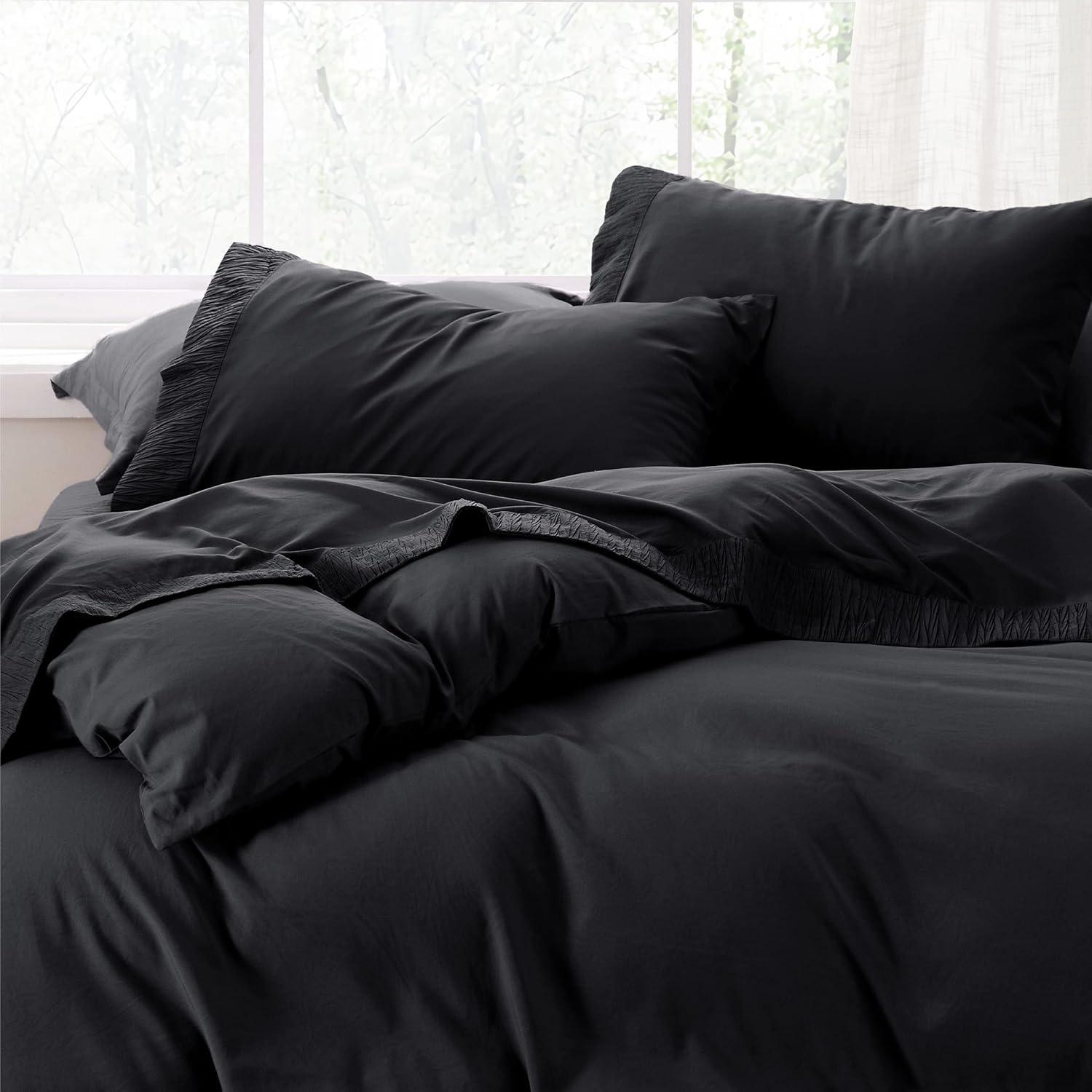 image:imageBedsure Queen Sheets Black Bundle Cooling Pillow Cases Queen Black