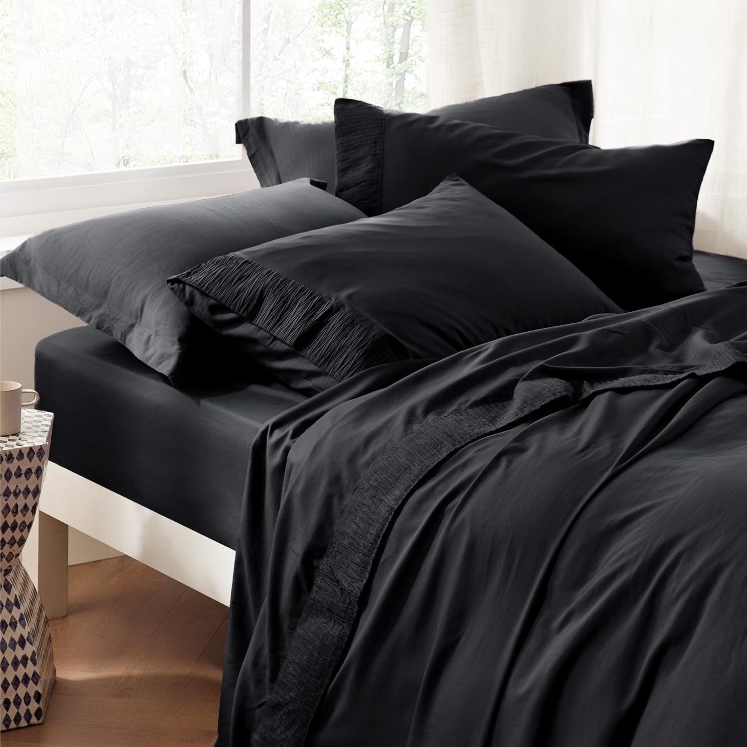image:imageBedsure Queen Sheets Black Bundle Cooling Pillow Cases Queen Black