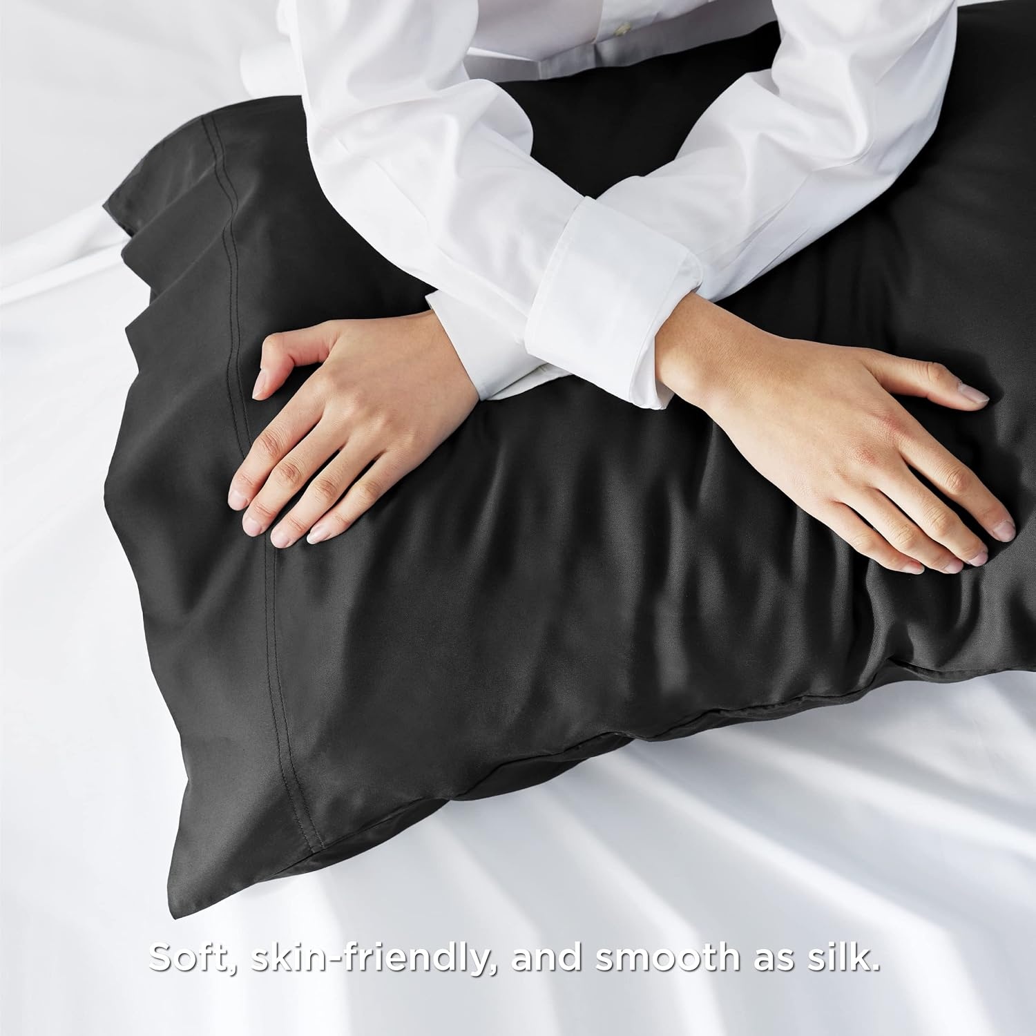 image:imageBedsure Queen Sheets Black Bundle Cooling Pillow Cases Queen Black