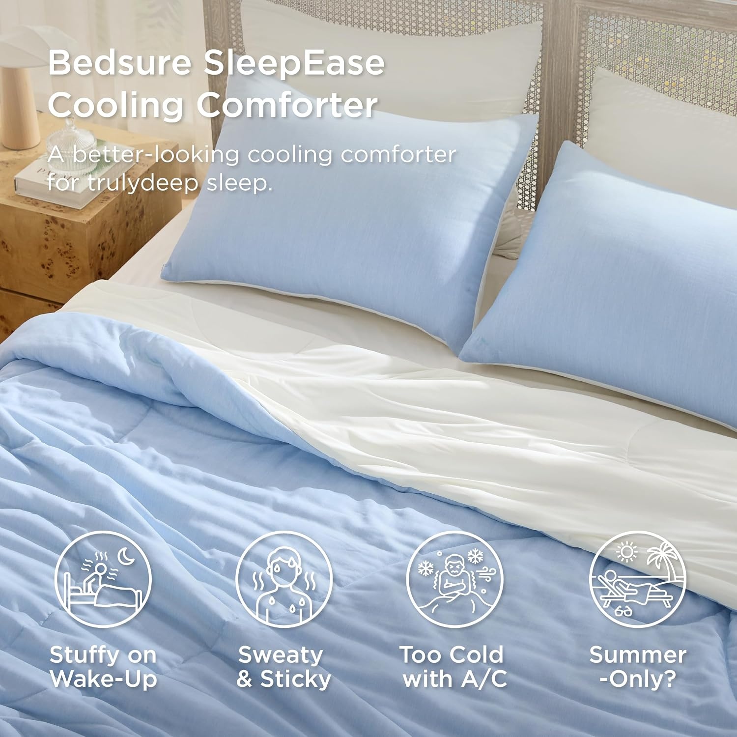 image:imageBedsure SleepEase Cooling Comforter King Size for Summer 3 Pieces Blue Cooling Comforters for Hot Sleepers DoubleSided Cool Tech King Bedding Set with 1 Soft Breathable Comforter 2 Pillowcases