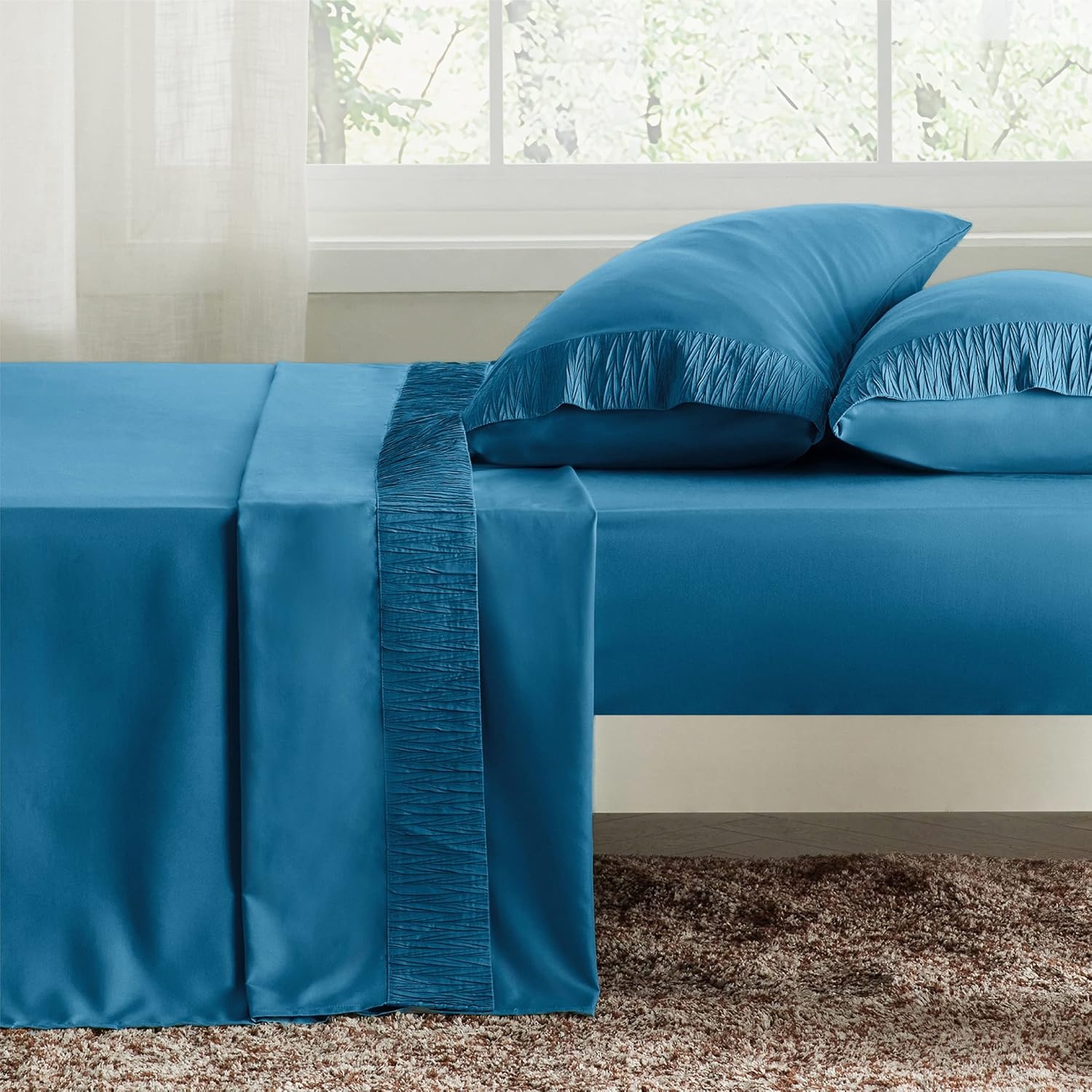 image:imageBedsure Soft Blue Sheets for Queen Size Bundle Cooling Pillow Cases Queen Teal