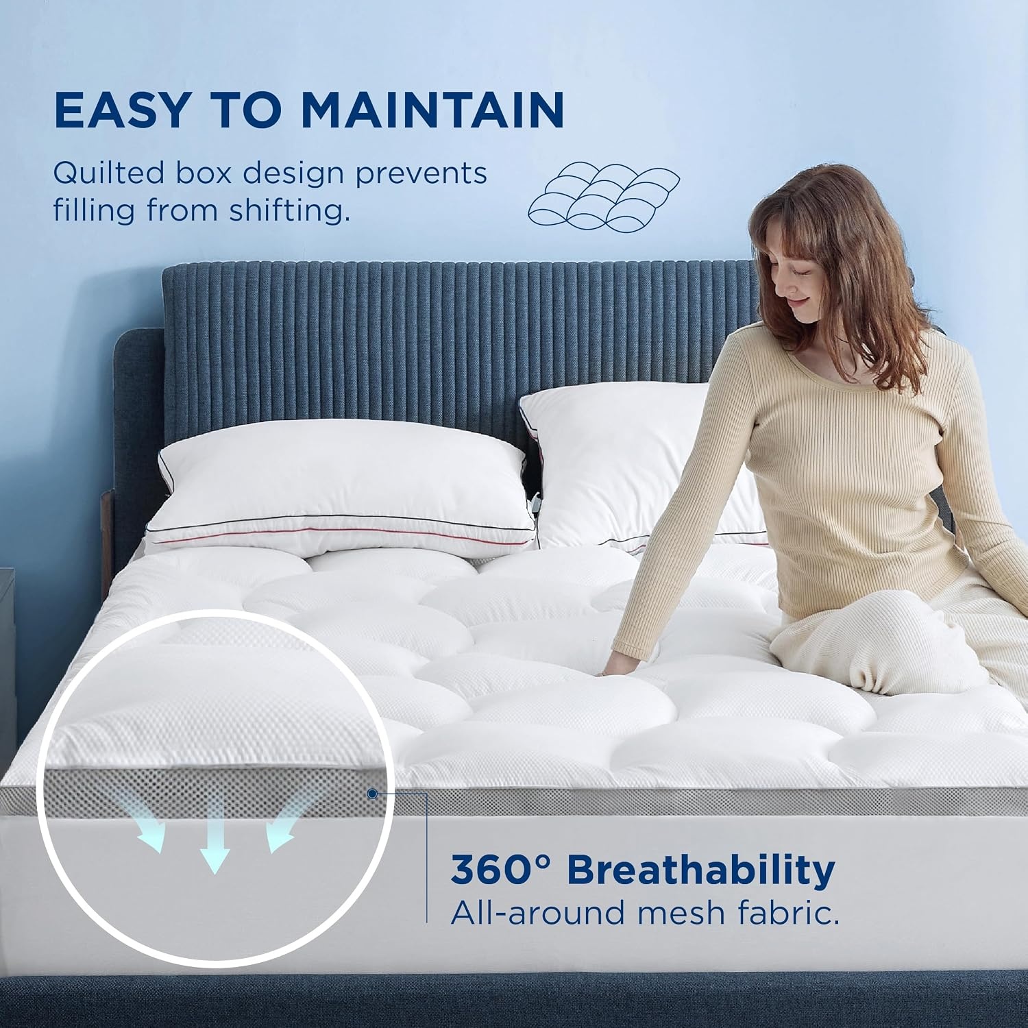 image:imageBedsure Waterproof Mattress Topper 800GSM Extra Thick Mattress Protector Pillow Top with 821 Deep Pocket Mattress Pad Fitted Soft Bed Topper for Bed