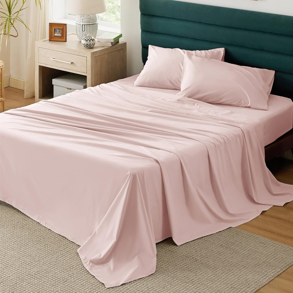 image:imageBedsure 100 Cotton Percale Sheets Twin Size Twin Sheets Set with Deep Pocket Up to 16 Inches Breathable amp Crirsp Soft Bedsheet amp Pillowcase Sets 3 Pieces Grey04 Pink