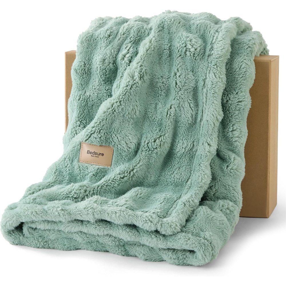 image:imageBedsure 3D Cloud Bubble Fleece Twin Blanket for Bed Burnt Orange 608005 Sage Green