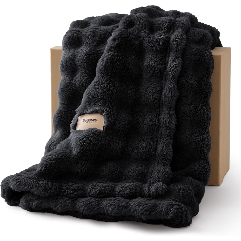 image:imageBedsure 3D Cloud Bubble Fleece Twin Blanket for Bed Burnt Orange 6080Black