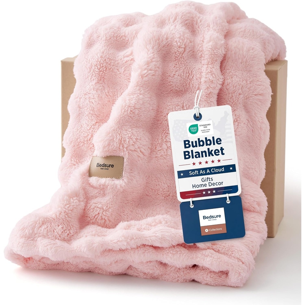 image:imageBedsure 3D Cloud Bubble Fleece Twin Blanket for Bed Burnt Orange 6080Pink