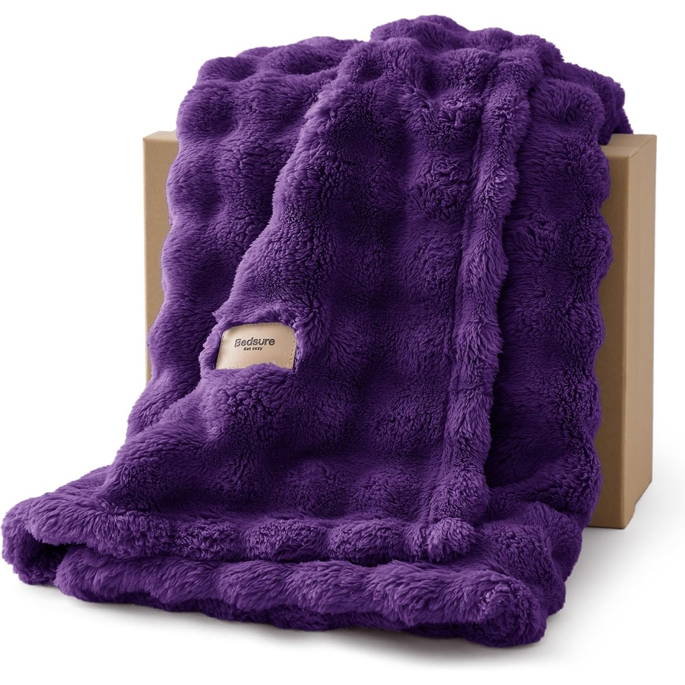 image:imageBedsure 3D Cloud Bubble Fleece Twin Blanket for Bed Burnt Orange 6080Purple