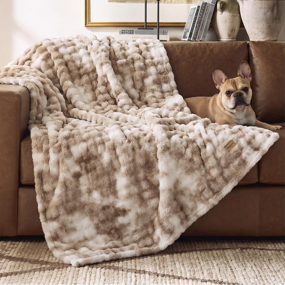 image:imageBedsure 3D Cloud Bubble Fleece Twin Blanket for Bed Burnt Orange 6080Tiedye Beige