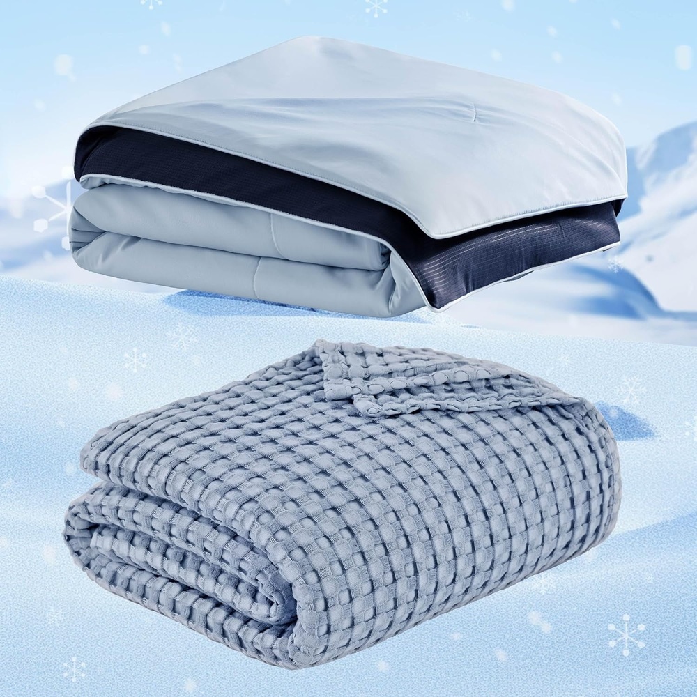 image:imageBedsure Cooling Blankets for Hot Sleepers Blue 90x90 amp Cooling Waffle Blanket Dusty Blue 80x90