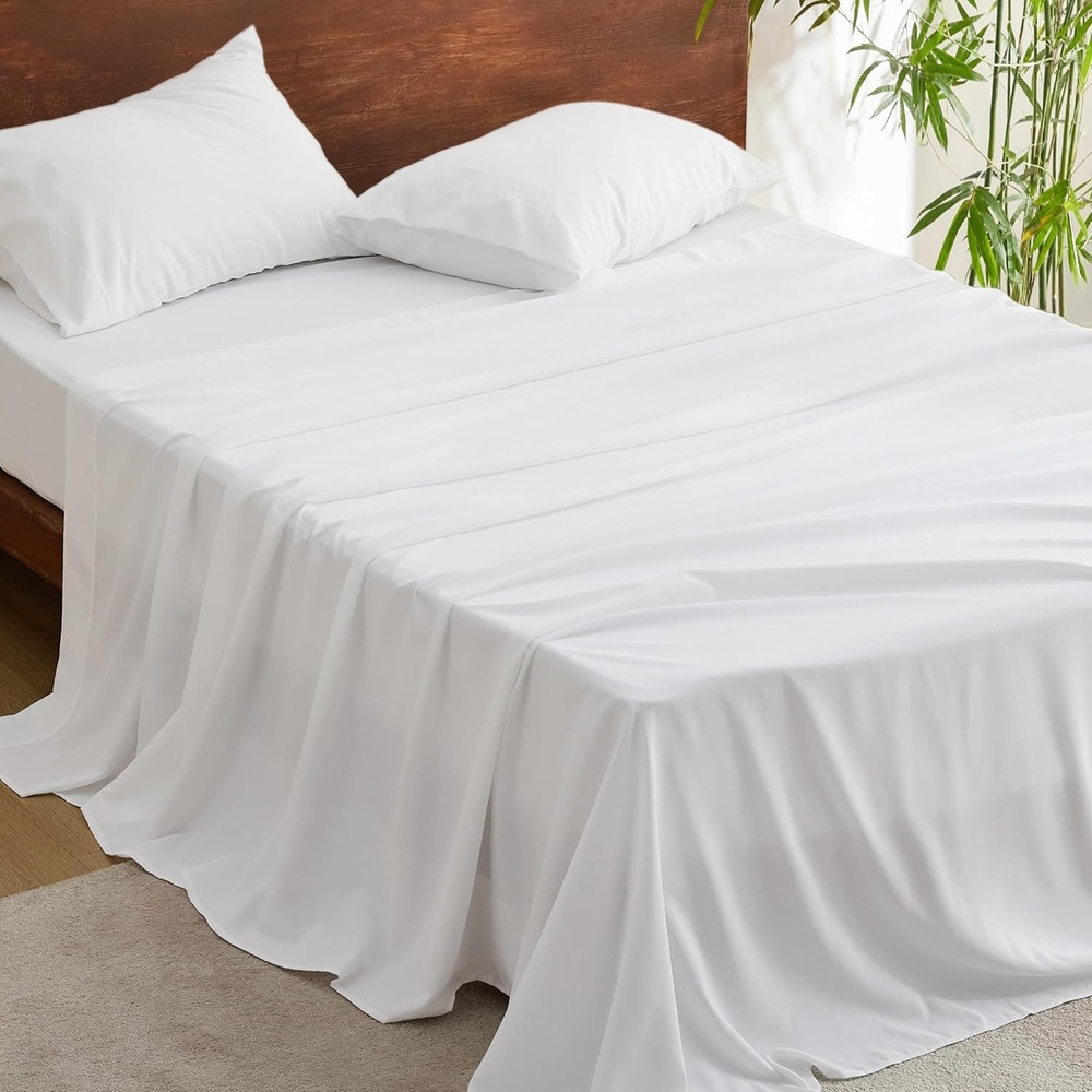 image:imageBedsure Cooling King Size Sheets Set Blend of Rayon Derived from Bamboo Sheets Breathable Soft amp Silky Hotel Luxury Bedding Sheet Set Deep Pocket Sheet for Hot Sleepers White