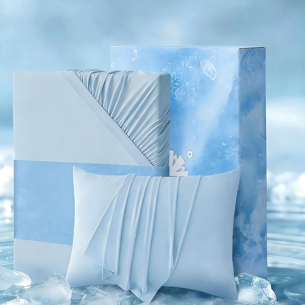 image:imageBedsure Cooling Pillow Cases Bundle Cooling Fitted Sheet King Size for Hot Sleepers Night Sweats Silky Cold Pillow Covers 20 x 36 King Fitted Sheet Only with 360 Elastic Band 16 Deep Blue