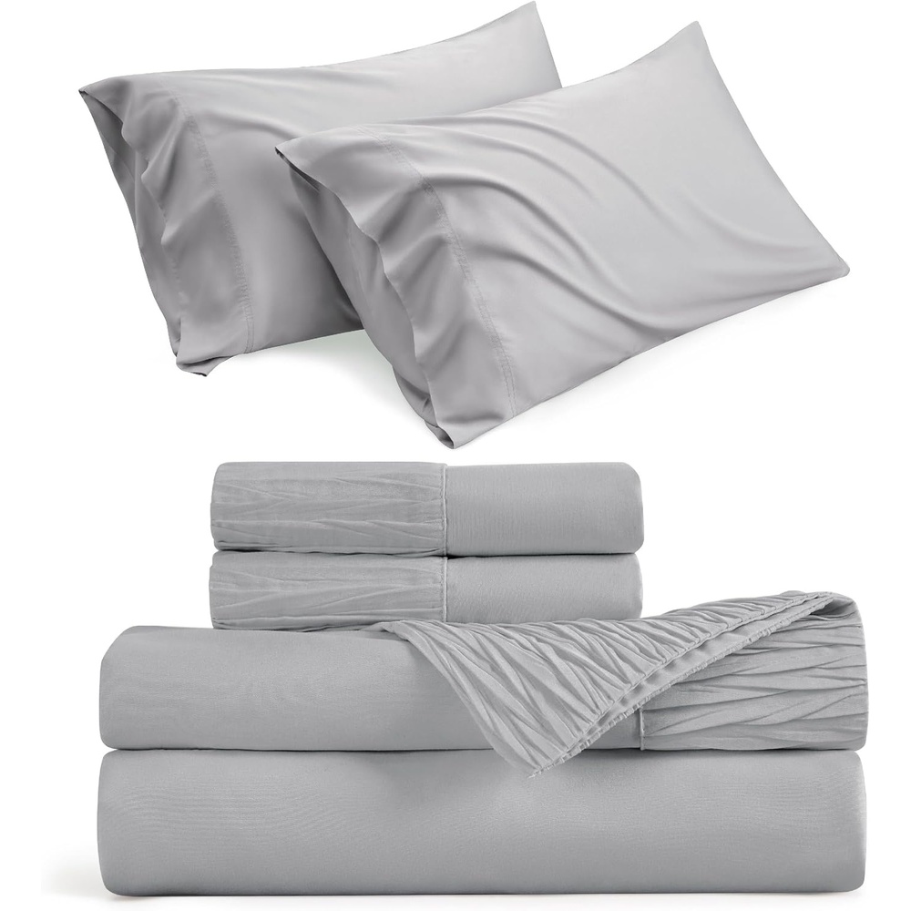 image:imageBedsure Cooling Pillow Cases King Bundle California King Size Sheets Set Grey